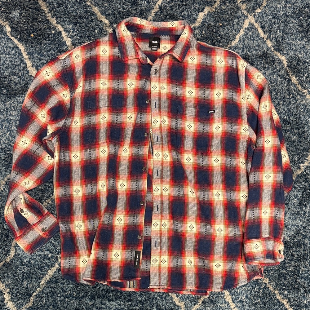 VANZ Men's Red, Blueand brown Plaid long sleeve button down Shirt size XXL
